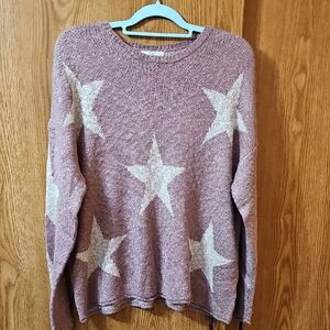 Easel Star Patterned Sweater - Mauve and Cream